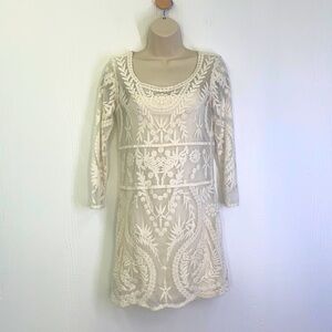 Express - Ivory Lace Short Dress With Long sleeves And Tank Underneath Size XS